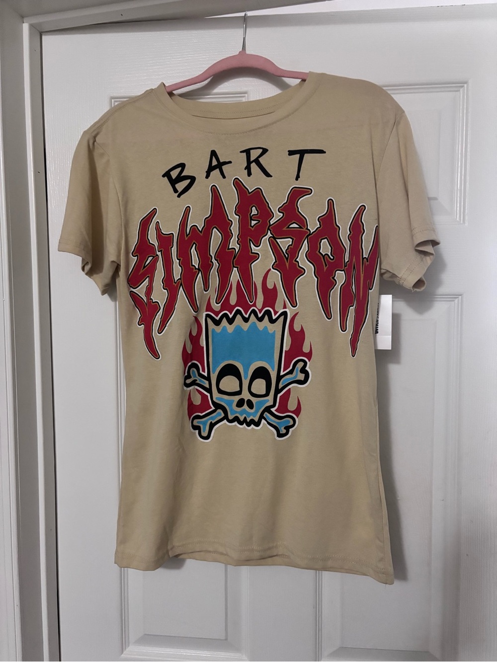 Bart Simpson Skull Graphic Tee - Beige with Red & Blue Print